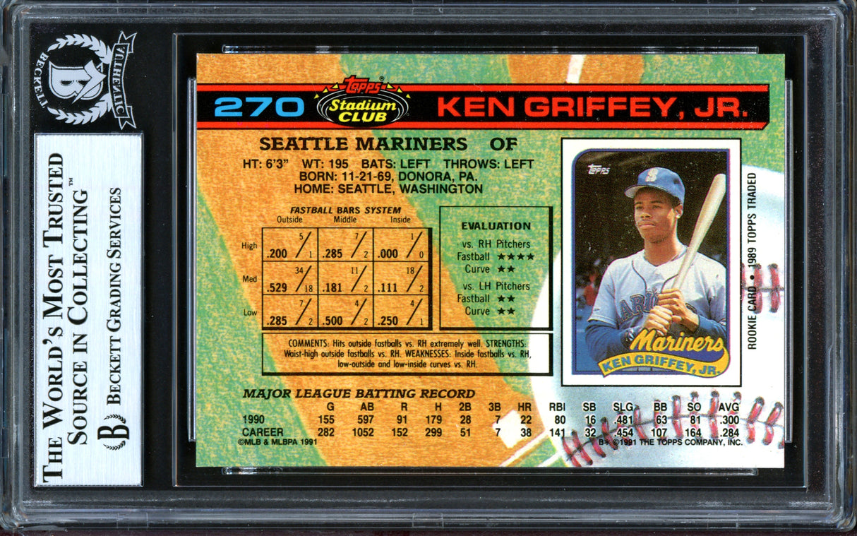 Ken Griffey Jr. Autographed 1991 Stadium Club Card #270 Seattle Mariners Beckett BAS #13446658