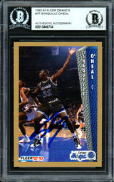 Shaquille Shaq O'Neal Autographed 1992-93 Fleer Drake's Rookie Card #37 Orlando Magic Beckett BAS #13446734