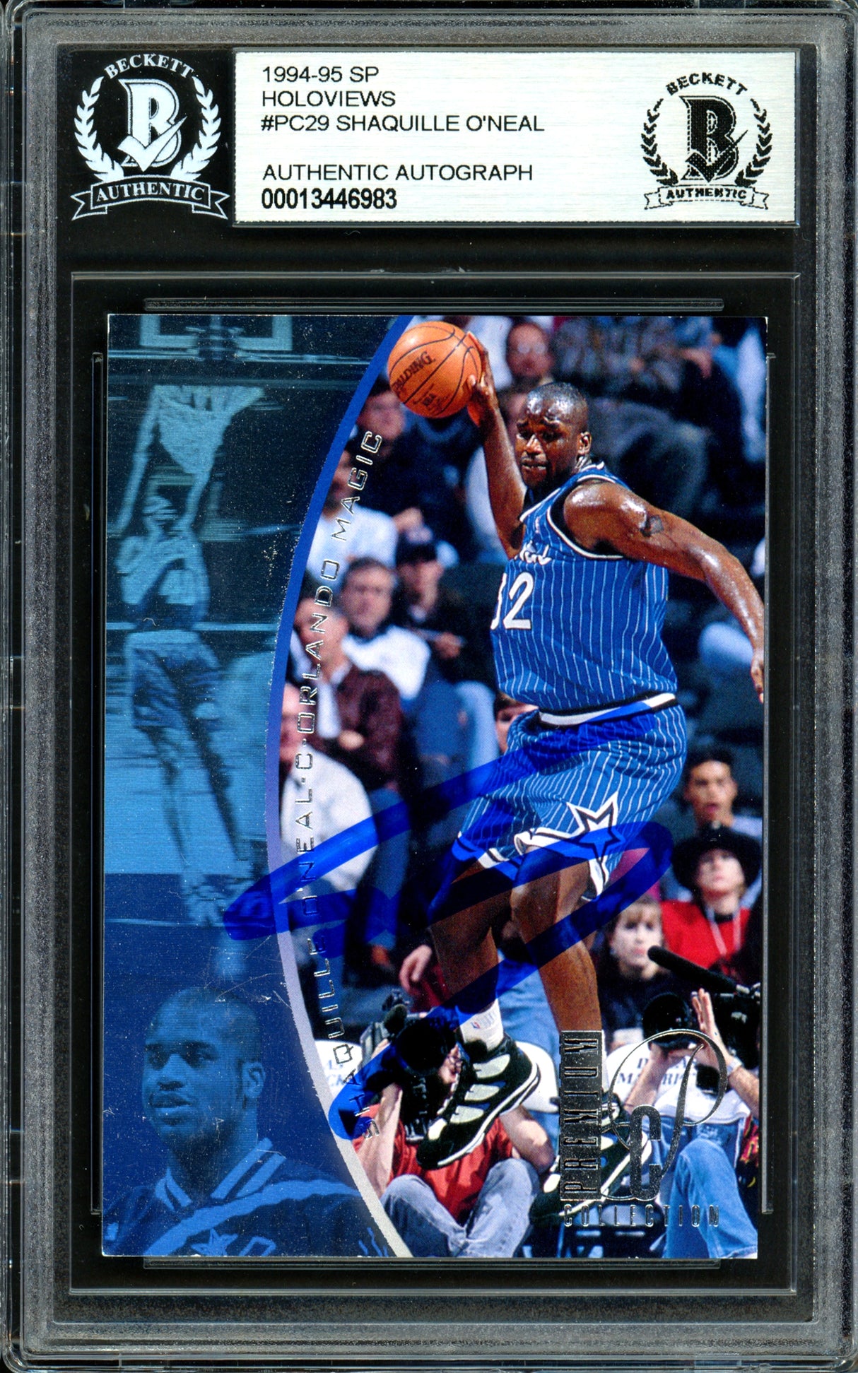 Shaquille Shaq O'Neal Autographed 1995-96 SP Holoviews Card #PC29 Orlando Magic Beckett BAS #13446983