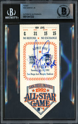 Ken Griffey Jr. Autographed 1992 All Star Game 2.5x5.5 Ticket Seattle Mariners "92 AS MVP" Beckett BAS #13447232