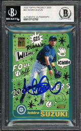 Ichiro Suzuki Autographed Topps Project 2020 Sophia Chang Card #62 Seattle Mariners Auto Grade Gem Mint 10 Blue #/10 Beckett BAS Stock #200954