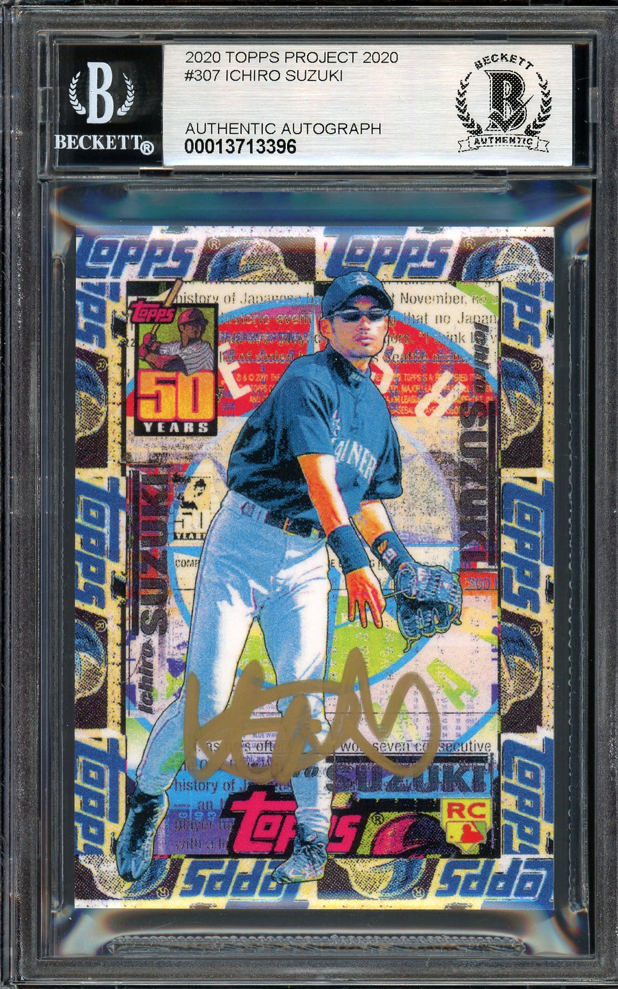 Ichiro Suzuki Autographed Topps Project 2020 Tyson Beck Card #307 Seattle Mariners Auto Grade Gem Mint 10 Gold #8/10 Beckett BAS #13713396