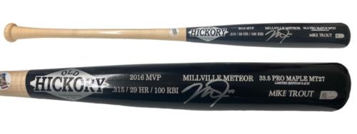 Mike Trout Autographed Engraved 2016 MVP Stats/Millville Meteor Old Hickory Game Model Bat MLB Authentic LE 6/27