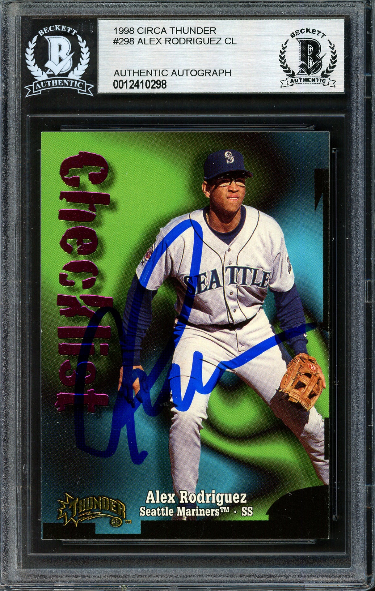 Alex Rodriguez Autographed 1998 Skybox Circa Thunder Card #298 Seattle Mariners Beckett BAS #12410298