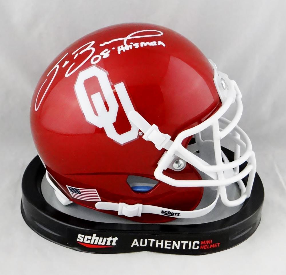 Sam Bradford Autographed Oklahoma Sooners Schutt Mini Helmet w/ HT- Beckett Auth