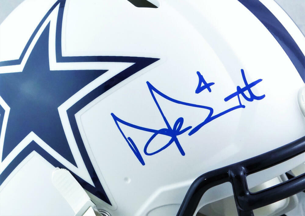 Dak Prescott Signed Cowboys FS Flat White Speed Authentic Helmet -Beckett W*Blue