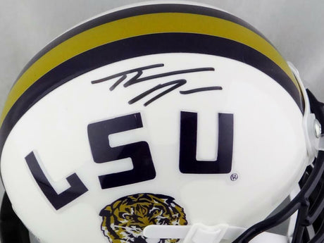 Thaddeus Moss Signed LSU Tigers White Schutt Mini Helmet- Beckett W Auth *Black