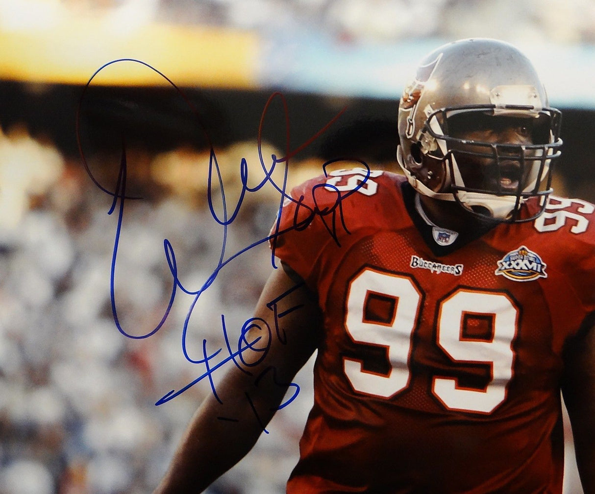 Warren Sapp HOF Autographed 16x20 Tampa Bay Horizontal Photo- JSA W Auth