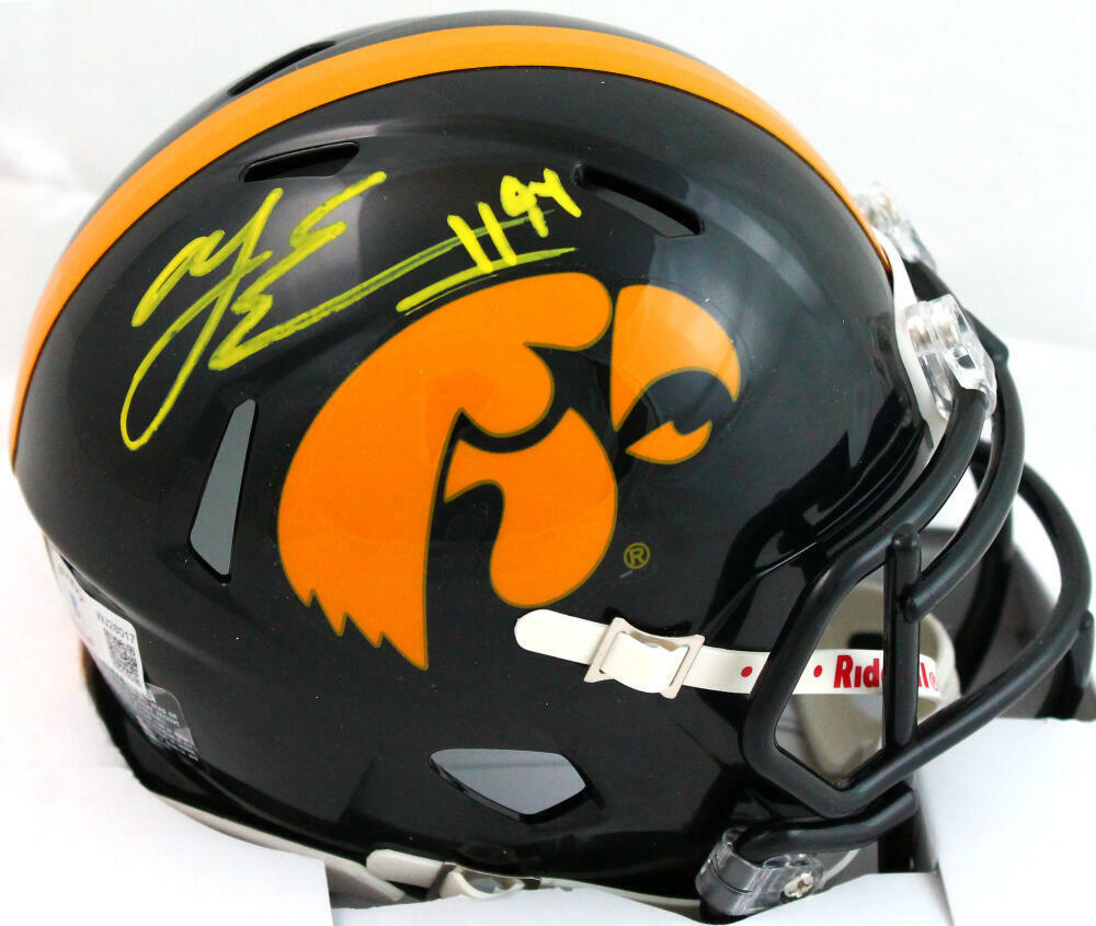 AJ Epenesa Autographed Iowa Hawkeyes Speed Mini Helmet- Beckett W *Yellow