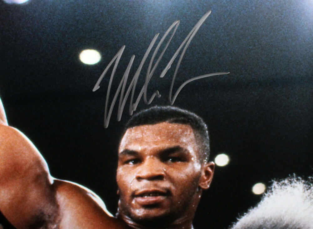 Mike Tyson Autographed 16x20 With Belt Photo- JSA W Auth *Silver