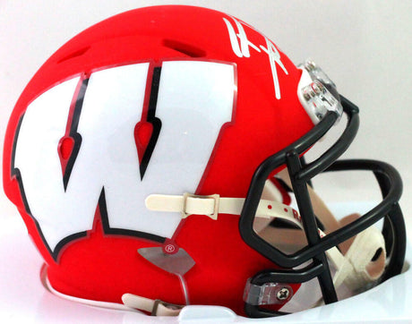 TJ Watt Autographed Wisconsin Badgers AMP Speed Mini Helmet- Beckett W *Silver