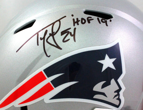 Ty Law Autographed New England Patriots F/S Speed Helmet w/ HOF- Beckett W*Black