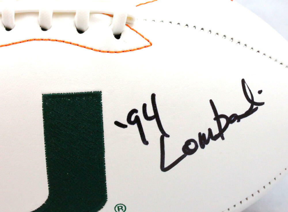 Warren Sapp Autographed Miami Hurricanes Logo Football w/ 94 Lombardi- BA W Holo