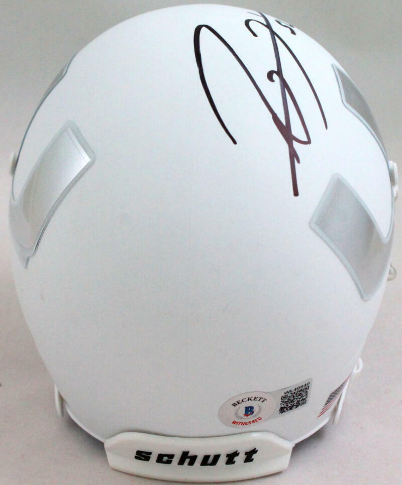 Ray Lewis Autographed Miami Hurricanes White Schutt Mini Helmet- Beckett W Holo