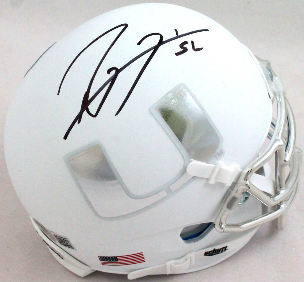 Ray Lewis Autographed Miami Hurricanes White Schutt Mini Helmet- Beckett W Holo