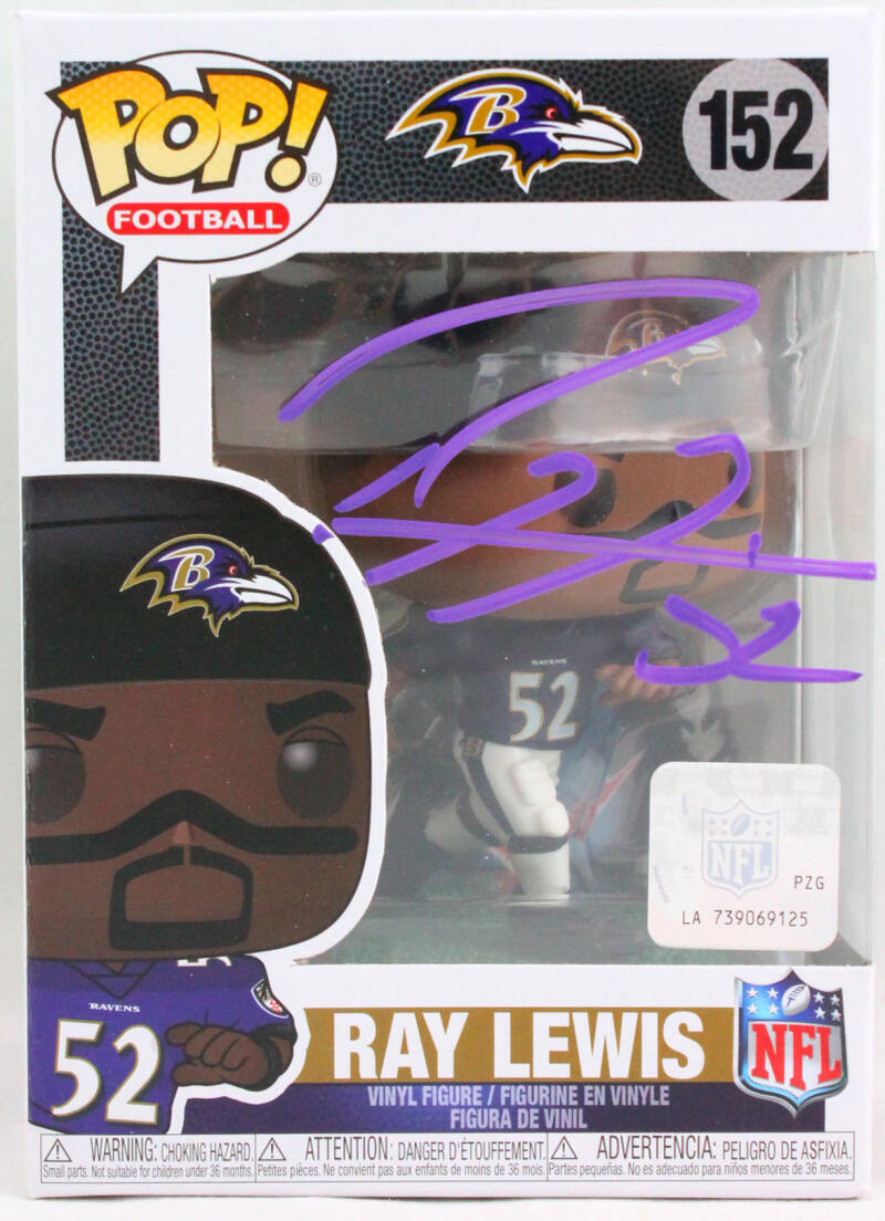 Ray Lewis Autographed Ravens Funko Pop Figurine #152 w/#- Beckett W Holo *Purple