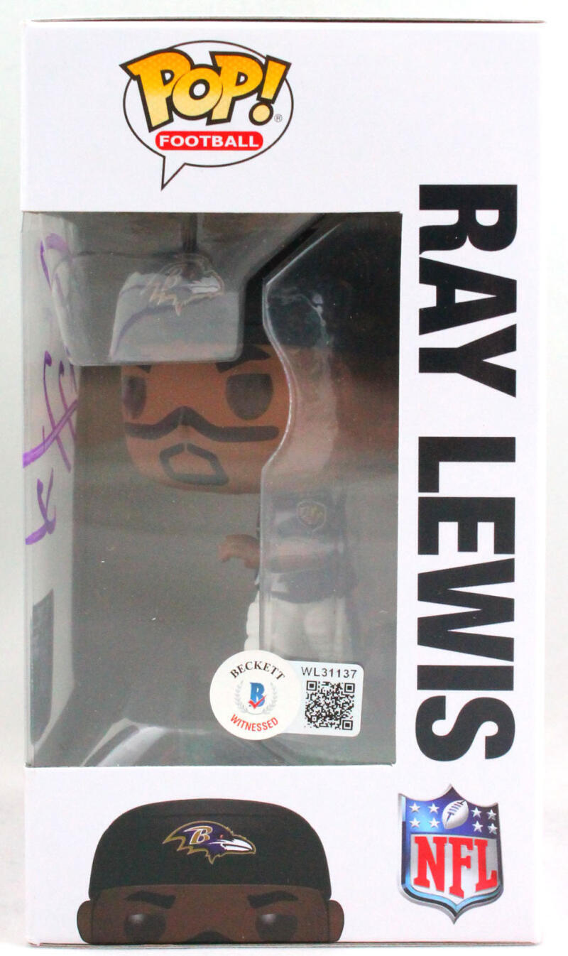 Ray Lewis Autographed Ravens Funko Pop Figurine #152 w/#- Beckett W Holo *Purple