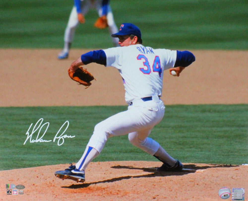 Nolan Ryan Autographed Texas Rangers 16X20 HM Pitching Back View- AIV Hologram