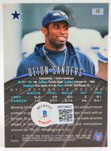 1998 Topps Finest #36 Deion Sanders Cowboys Autograph Beckett Witness