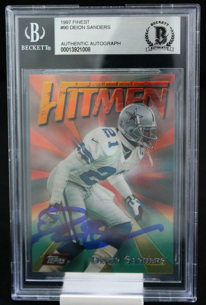 1997 Topps Finest Hitmen #90 Deion Sanders Dallas Cowboys BAS Autograph 10