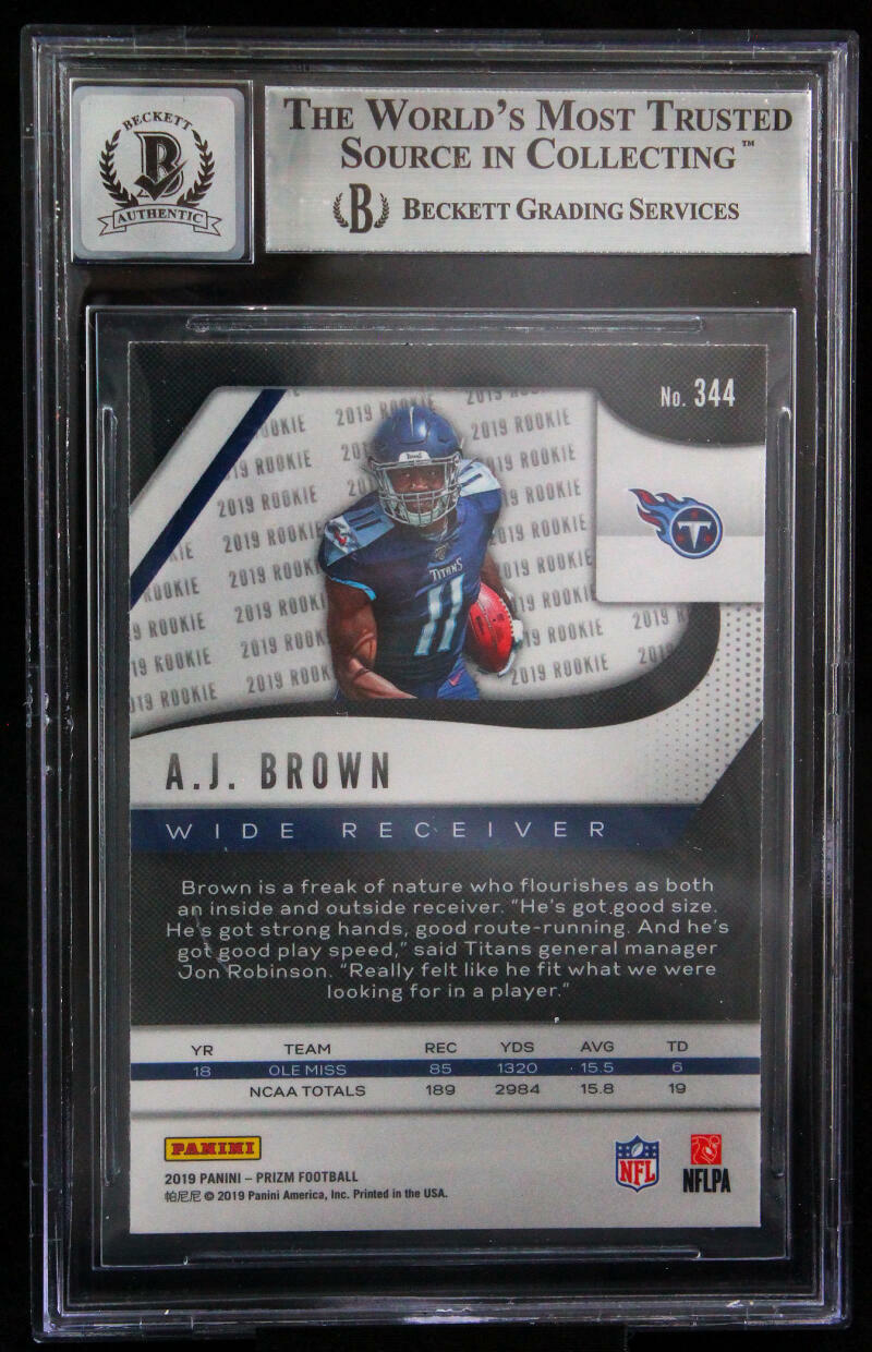 2019 Panini Prizm #344 AJ Brown Tennessee Titans BAS Autograph 10