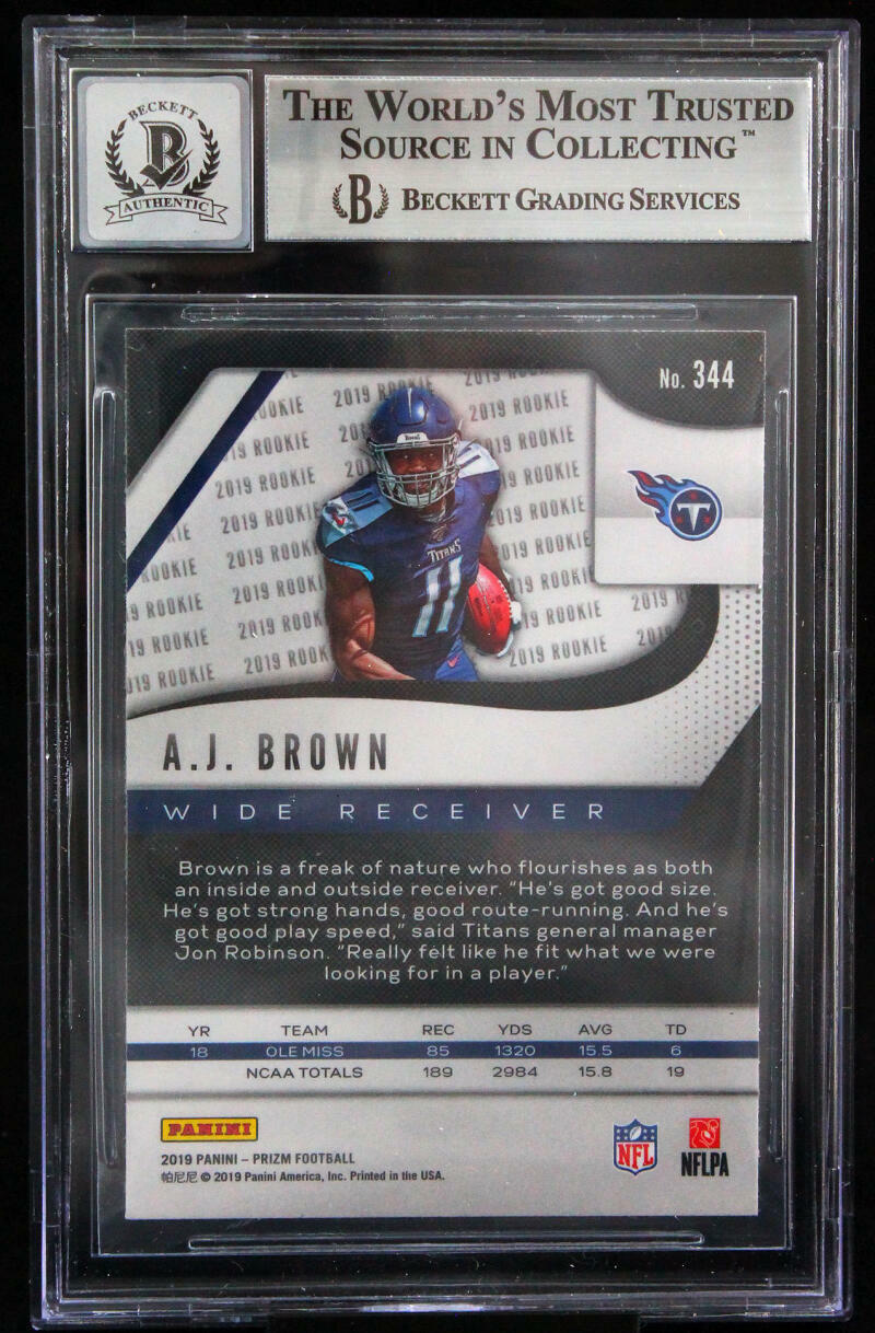 2019 Panini Prizm #344 AJ Brown Tennessee Titans BAS Autograph 10