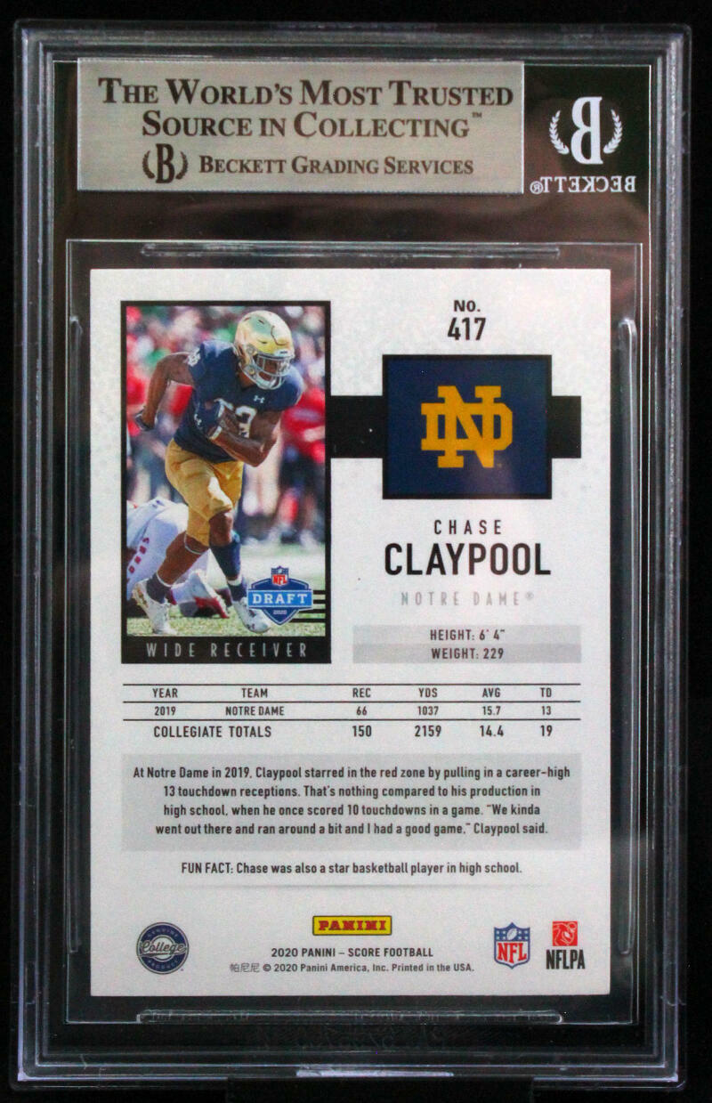 2020 Score #417 Chase Claypool Notre Dame Fighting Irish BAS Autograph 10