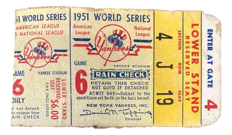 1951 World Series Game 6 Ticket Stub New York Yankees vs Giants DiMaggio Last WS - Sports Integrity