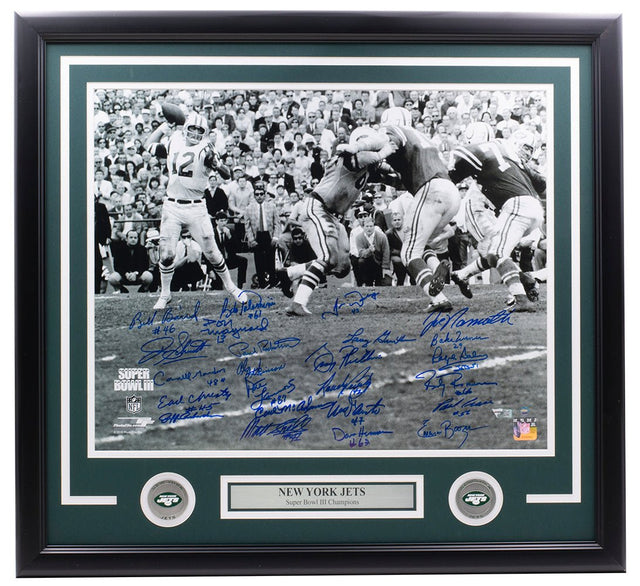 1969 New York Jets 24 Signed Framed 16x20 Super Bowl III Photo Fanatics Steiner - Sports Integrity