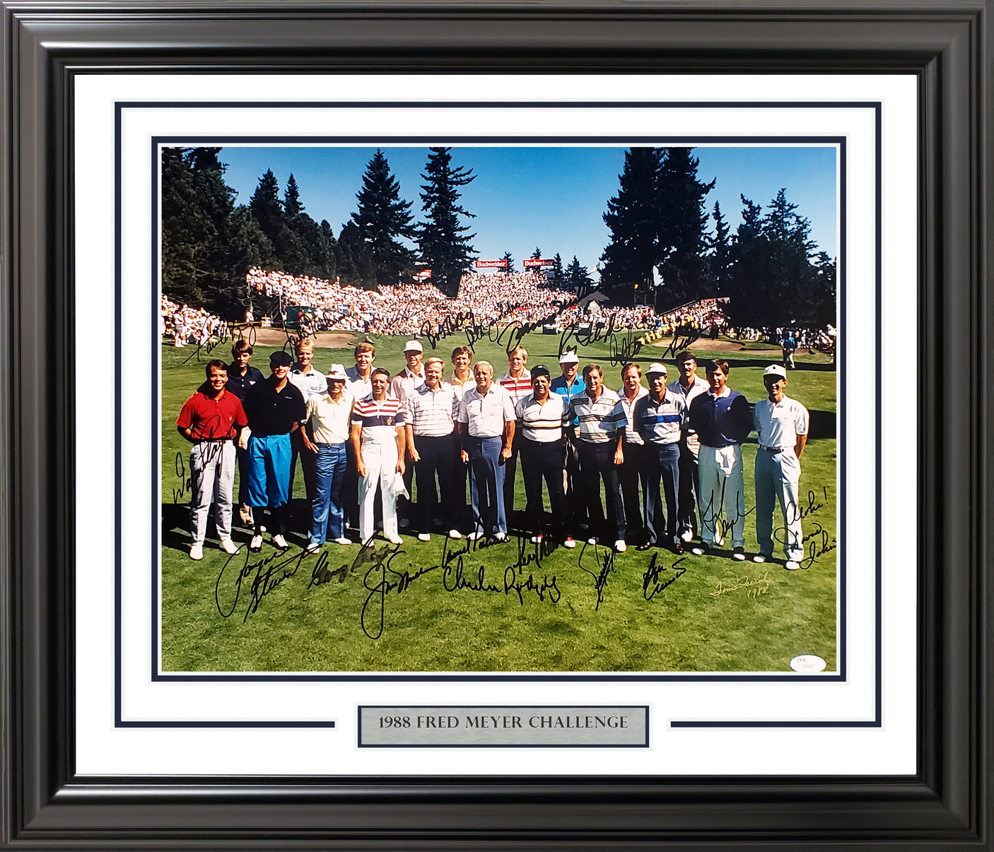 1988 Fred Meyer Classic Tournament Autographed Framed 16x20 Photo With 21 Signatures Including Jack Nicklaus & Payne Stewart JSA #Z99687