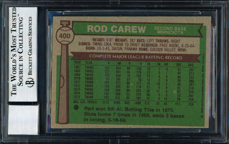 Rod Carew Autographed 1976 Topps Card #400 Minnesota Twins Auto Grade 10 Beckett BAS #12510893