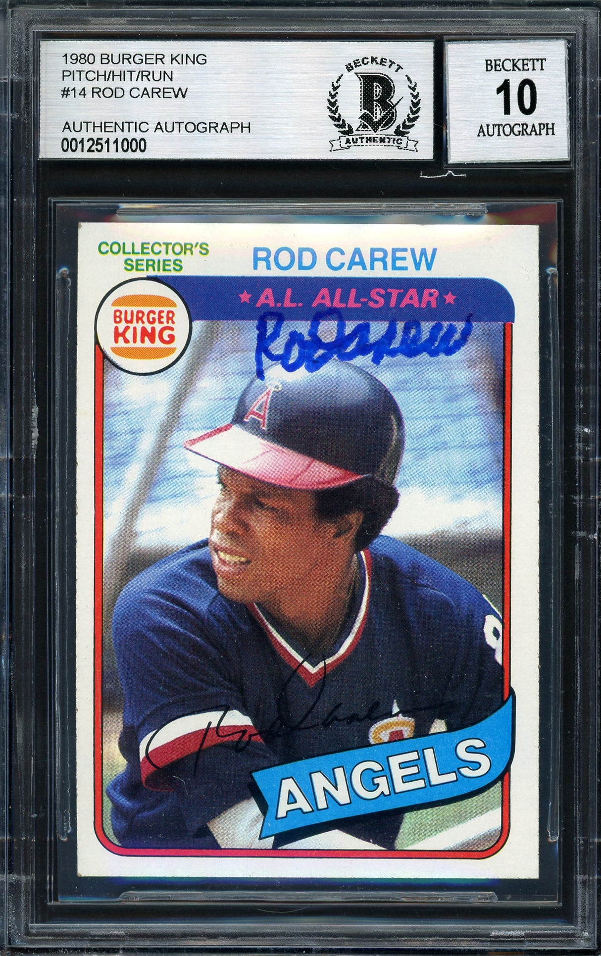 Rod Carew Autographed 1980 Topps Burger King Card #14 California Angels Auto Grade 10 Beckett BAS #12511000