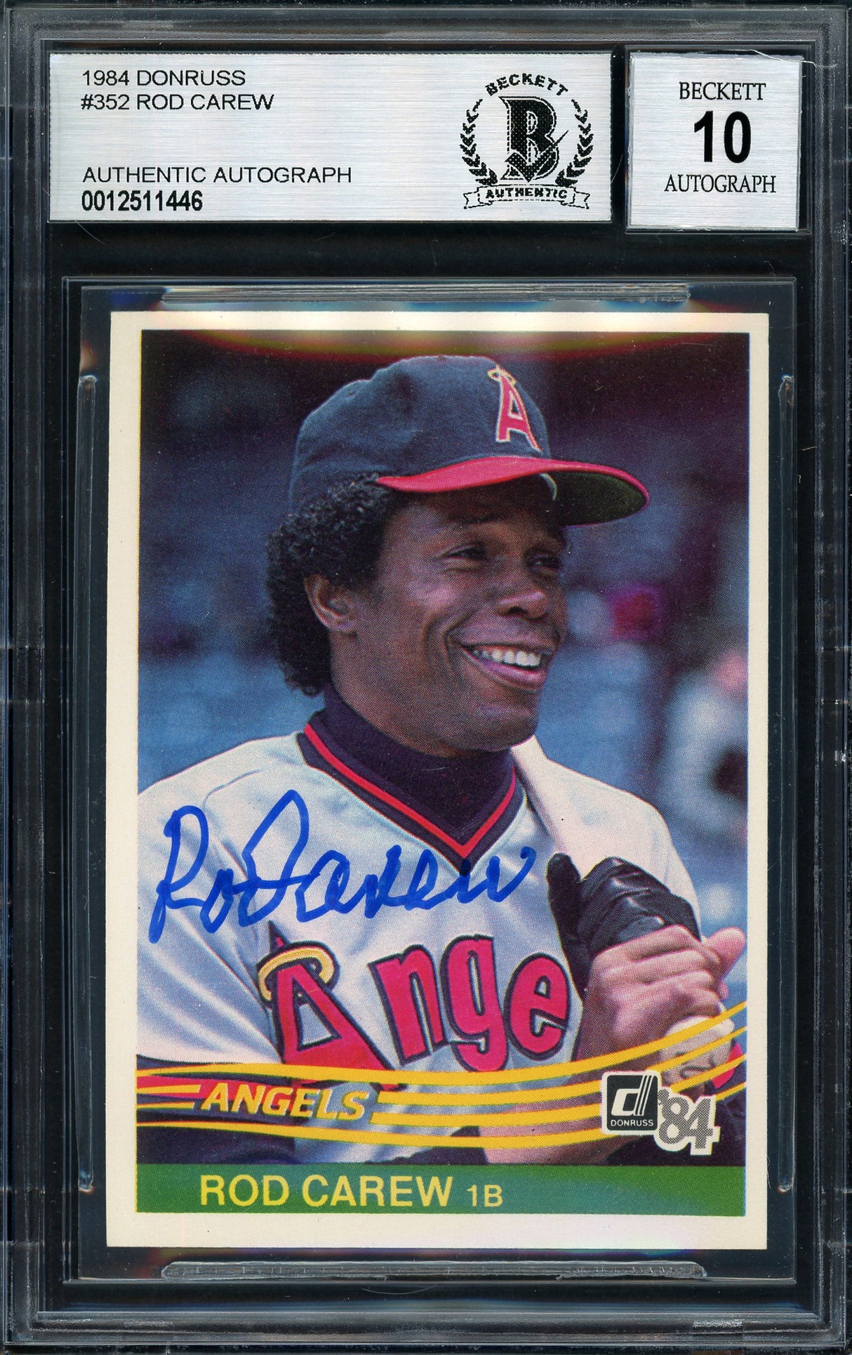 Rod Carew Autographed 1984 Donruss Card #352 California Angels Auto Grade 10 Beckett BAS Stock #186071