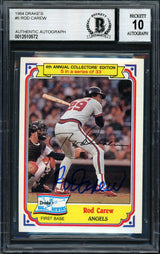 Rod Carew Autographed 1984 Topps Drake's Card #5 California Angels Auto Grade 10 Beckett BAS #12510572