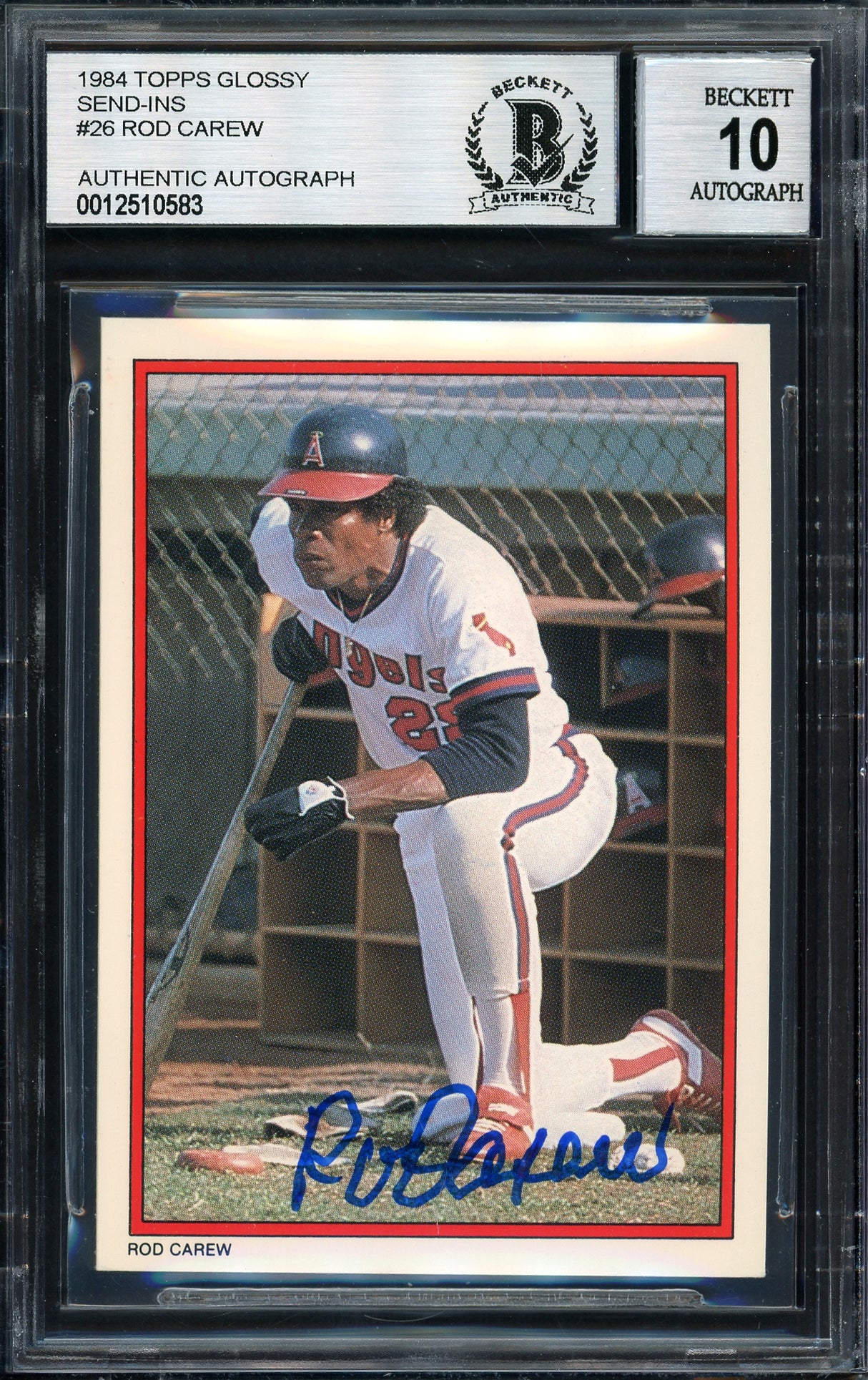 Rod Carew Autographed 1984 Topps All Star Set Card #26 California Angels Auto Grade 10 Beckett BAS #12510583