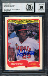 Rod Carew Autographed 1985 Fleer Limited Edition Card #5 California Angels Auto Grade 10 Beckett BAS Stock #186098