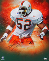 Ray Lewis Signed Miami Hurricanes Framed 16x20 Stretched Canvas- BA W Holo