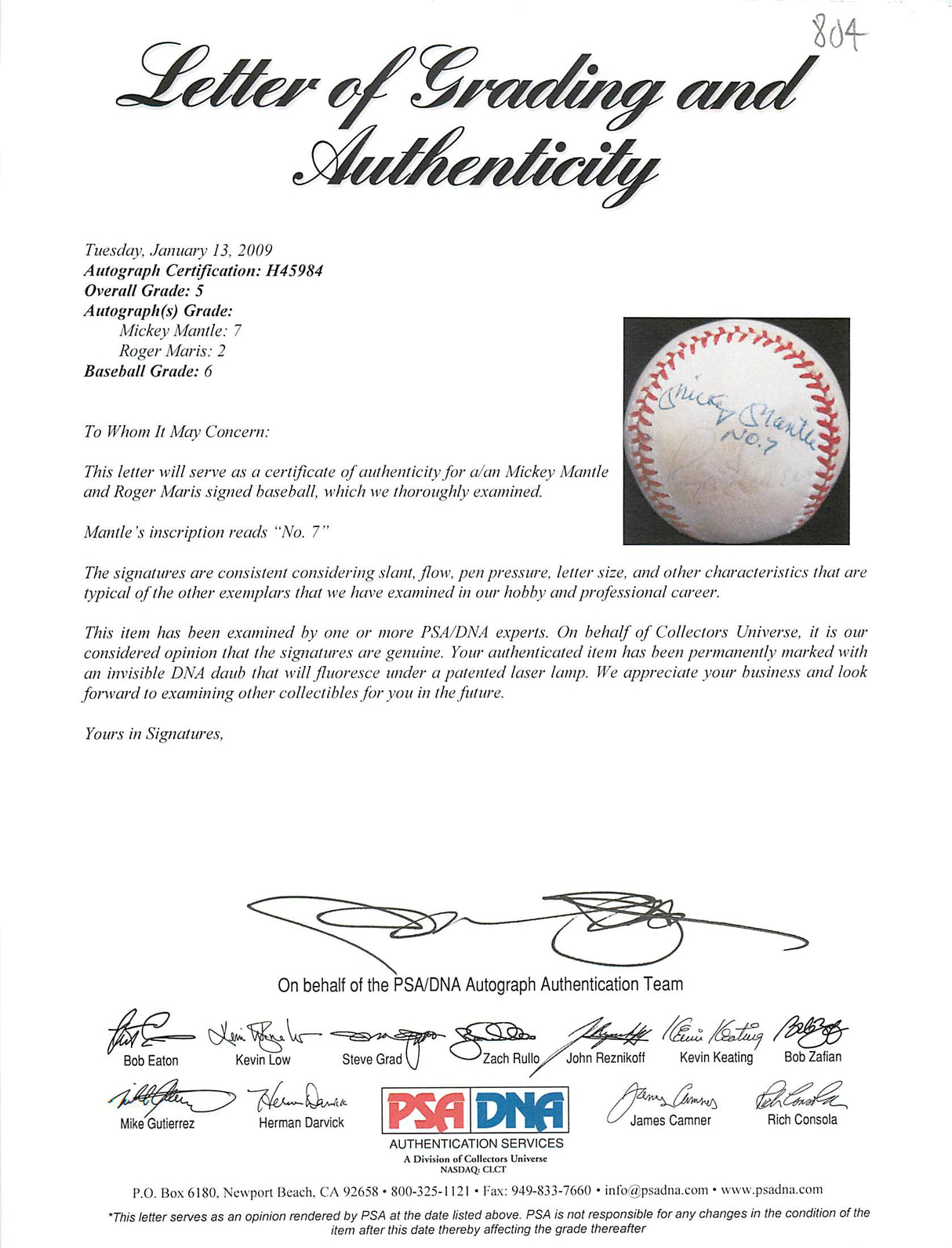 Yankees Mickey Mantle & Roger Maris "No. 7" Signed Onl Baseball PSA/DNA #H45984