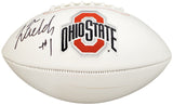 Justin Fields Autographed Ohio State Buckeyes White Logo Football Beckett BAS Stock #190000