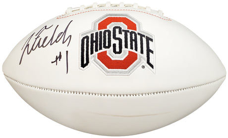 Justin Fields Autographed Ohio State Buckeyes White Logo Football Beckett BAS Stock #190000