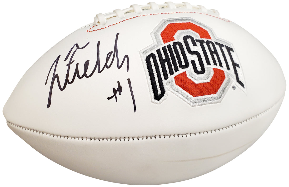 Justin Fields Autographed Ohio State Buckeyes White Logo Football Beckett BAS Stock #190000