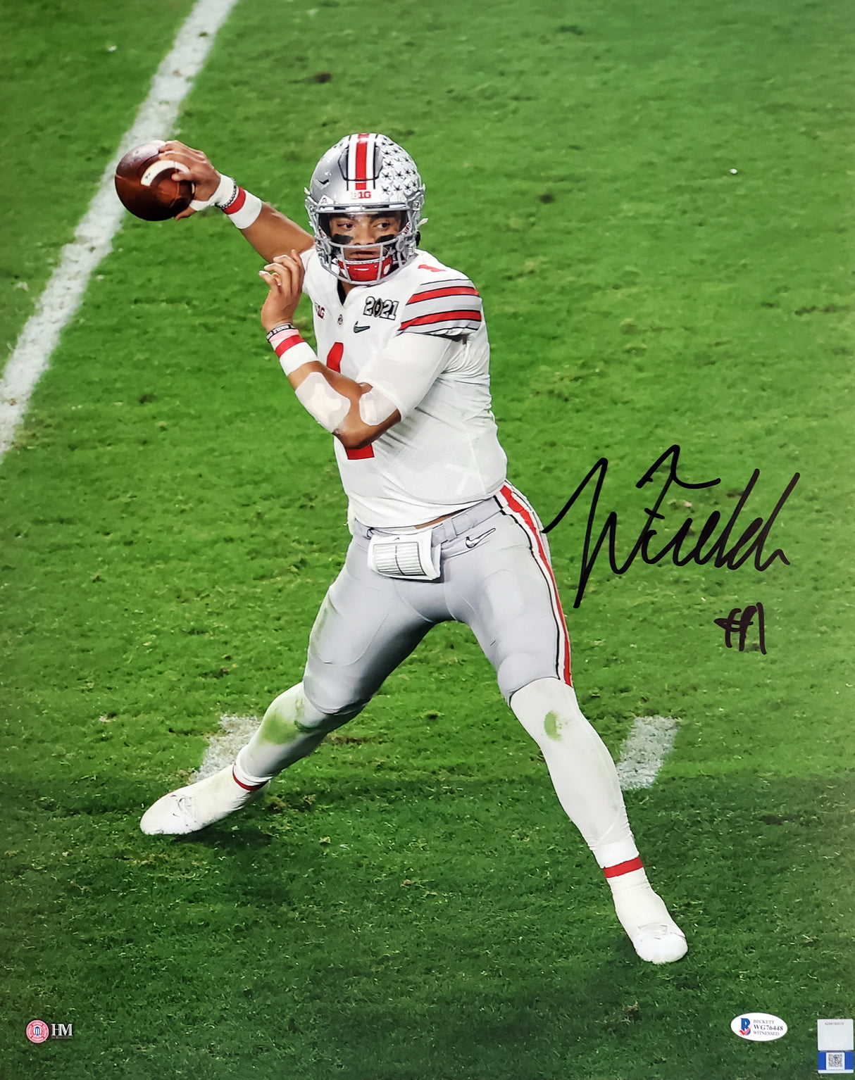 Justin Fields Autographed 16x20 Photo Ohio State Buckeyes Beckett BAS Stock #190017