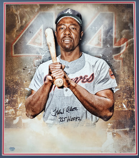 Hank Aaron Autographed Framed 20x24 Photo Atlanta Braves "755 HOF 82" Fanatics Stock #191204