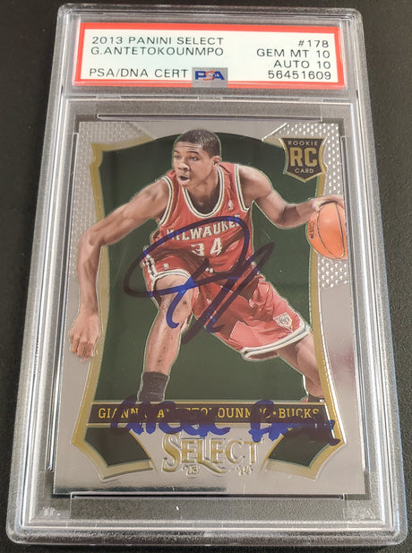 Giannis Antetokounmpo Autographed 2013 Panini Select Rookie Card #178 Milwaukee Bucks PSA 10 Auto Grade Gem Mint 10 "Greek Freak" PSA/DNA #56451609