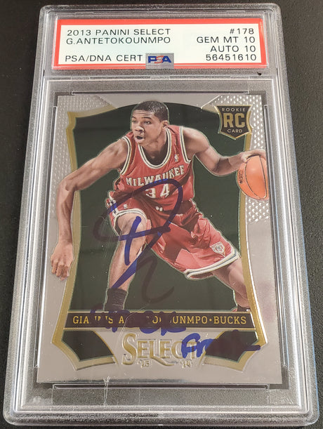 Giannis Antetokounmpo Autographed 2013 Panini Select Rookie Card #178 Milwaukee Bucks PSA 10 Auto Grade Gem Mint 10 "Greek Freak" PSA/DNA #56451610