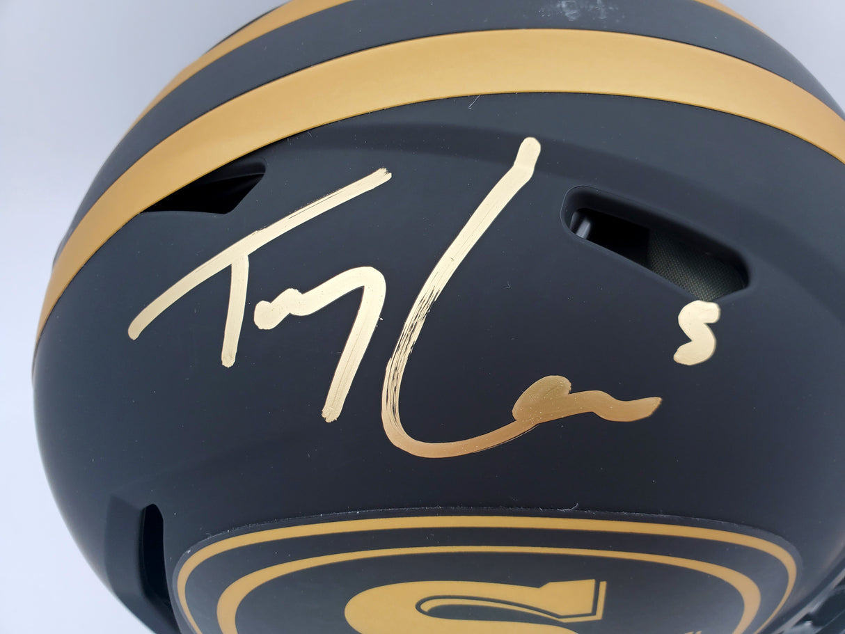 Trey Lance Autographed San Francisco 49ers Eclipse Black Full Size Authentic Speed Helmet Beckett BAS QR Stock #194744