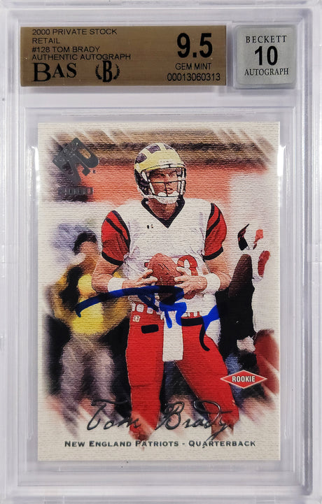 Tom Brady Autographed 2000 Pacific Private Stock Retail Rookie Card #128 New England Patriots BGS 9.5 Auto Grade Gem Mint 10 #78/650 Beckett BAS #13060313