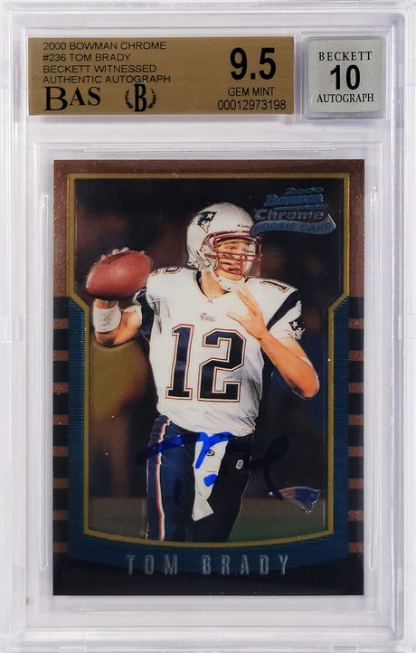 Tom Brady Autographed 2000 Bowman Chrome Rookie Card #236 New England Patriots BGS 9.5 Auto Grade Gem Mint 10 Beckett BAS #12973198