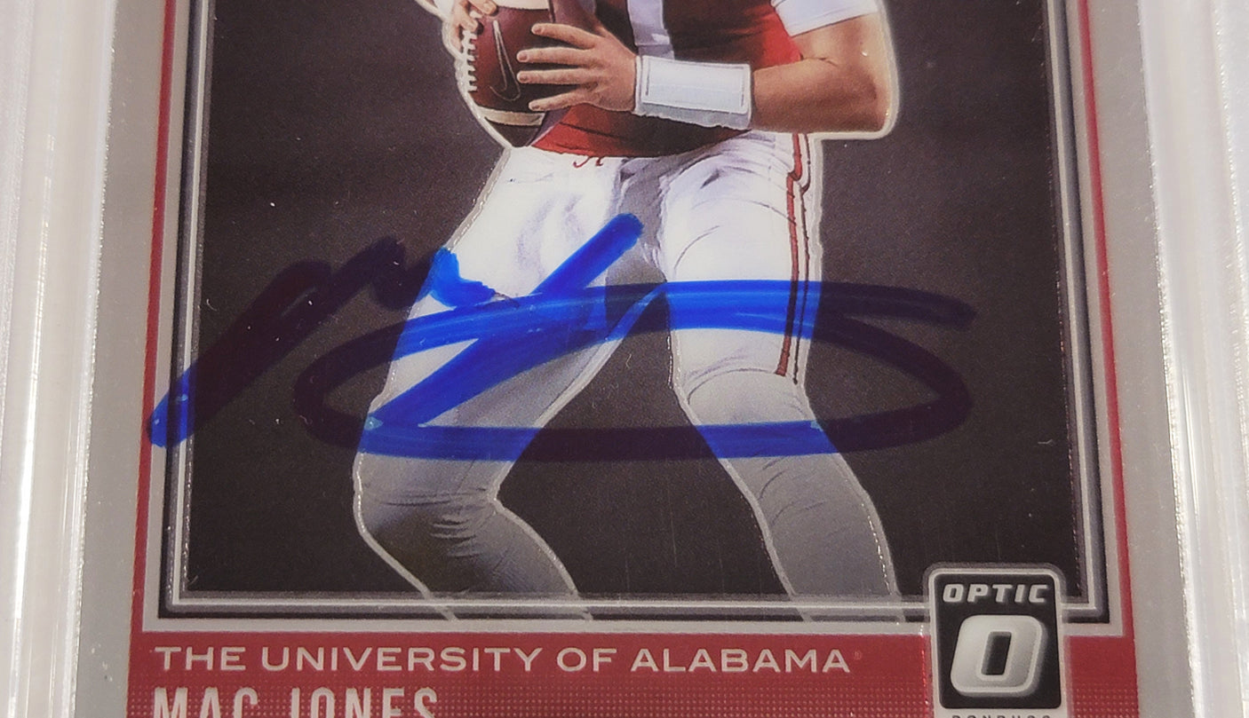 Mac Jones Autographed 2021 Donruss Optic Rated Rookie Card #209 Alabama Crimson Tide Beckett BAS #14231880