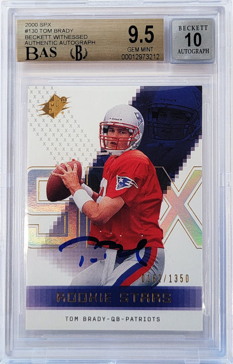 Tom Brady Autographed 2000 Upper Deck SPX Rookie Card #130 New England Patriots BGS 9.5 Auto Grade Gem Mint 10 #162/1350 Beckett BAS Witness #12973212